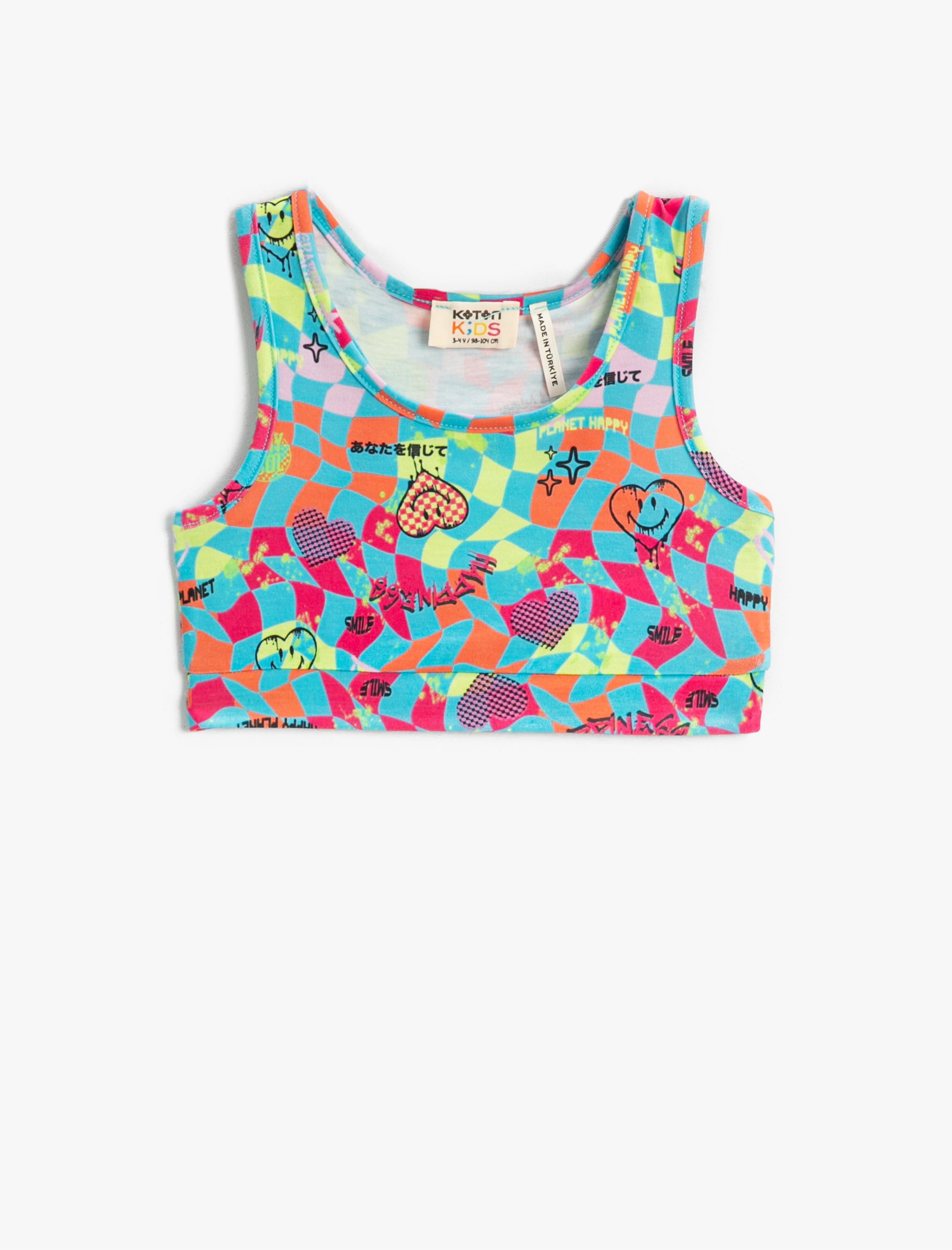  Kız Çocuk Baskılı Crop Atlet Bisiklet Yaka