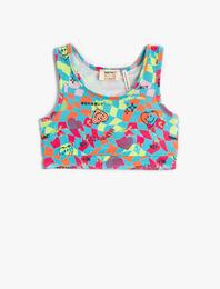 Baskılı Crop Atlet Bisiklet Yaka