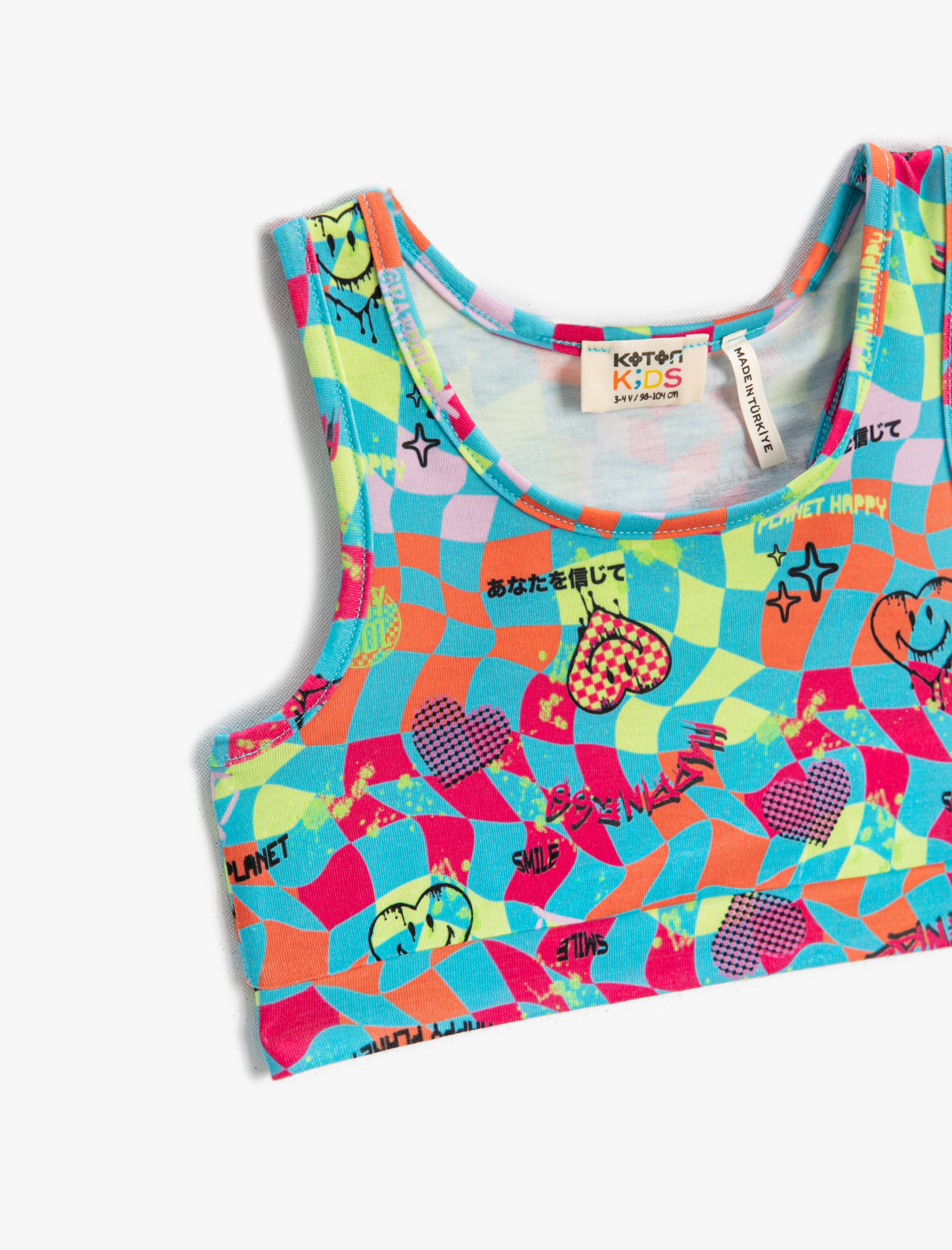  Kız Çocuk Baskılı Crop Atlet Bisiklet Yaka