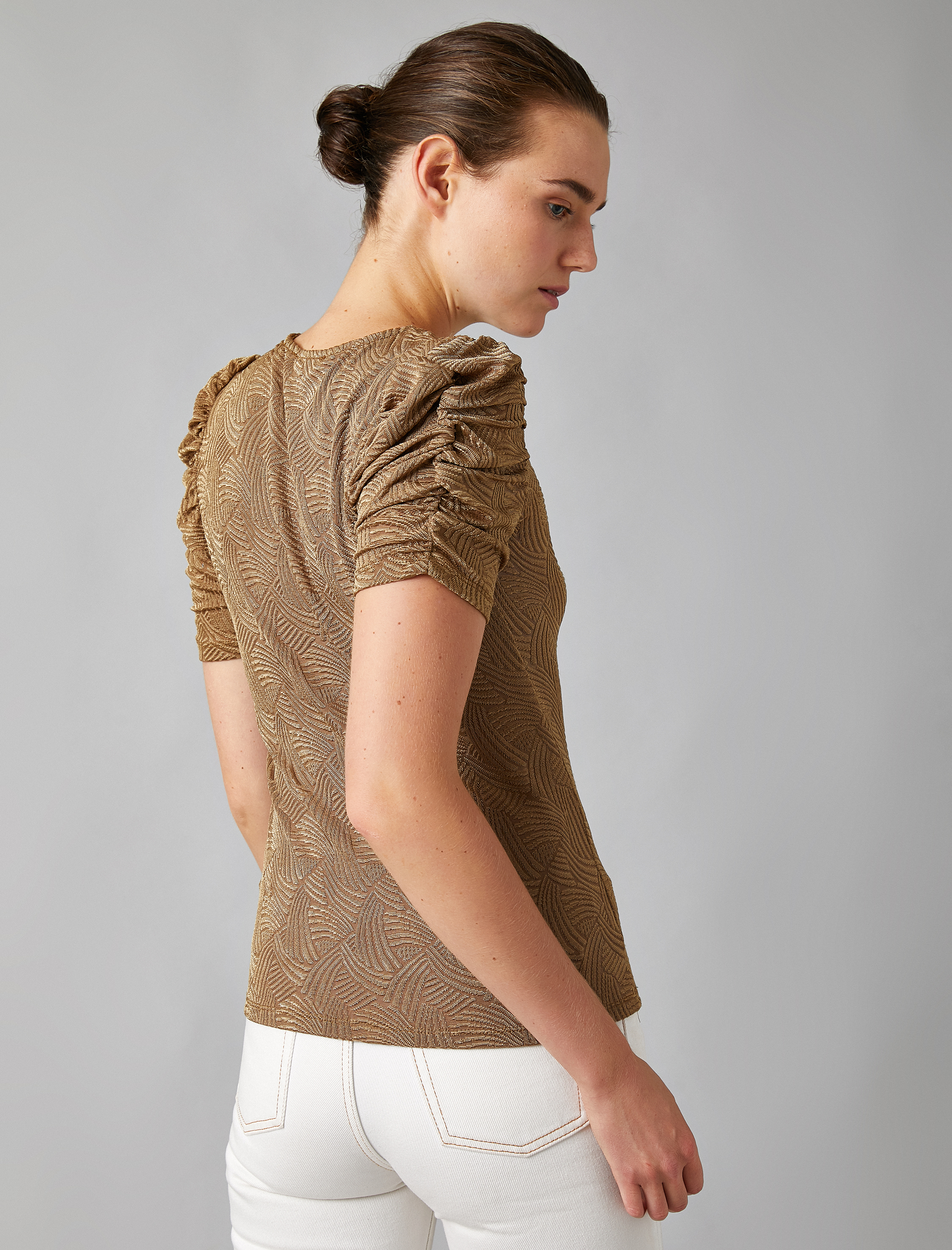   Bisiklet Yaka Kısa Kollu Omuz Detaylı Bluz