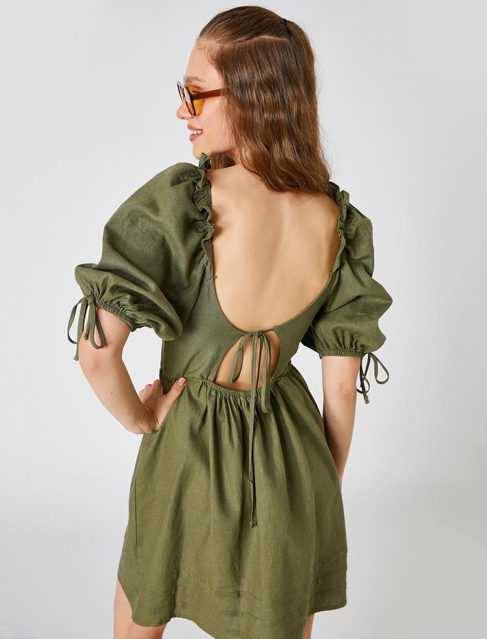  Balon Kollu Mini Keten Elbise