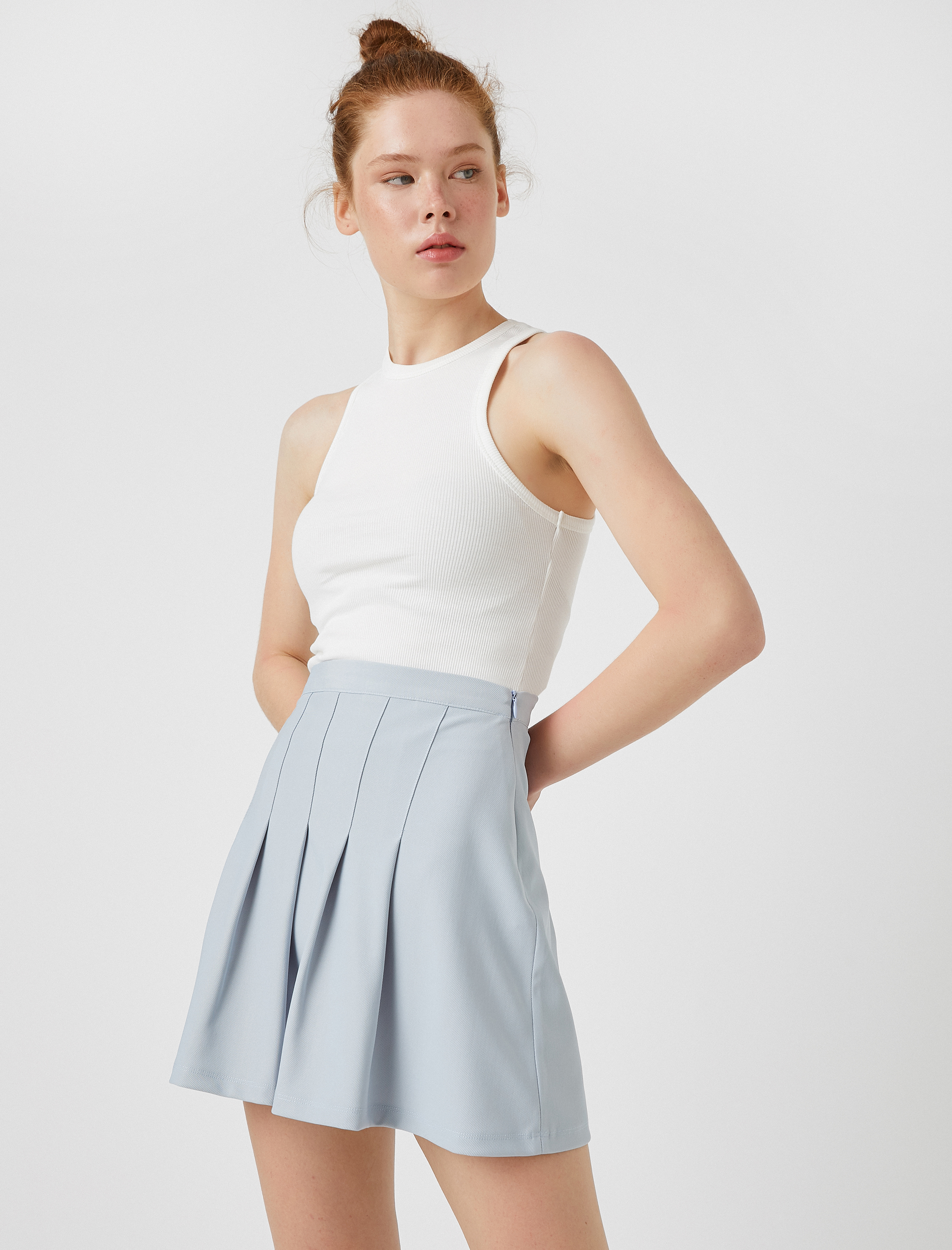   Pileli Etek Yüksek Bel