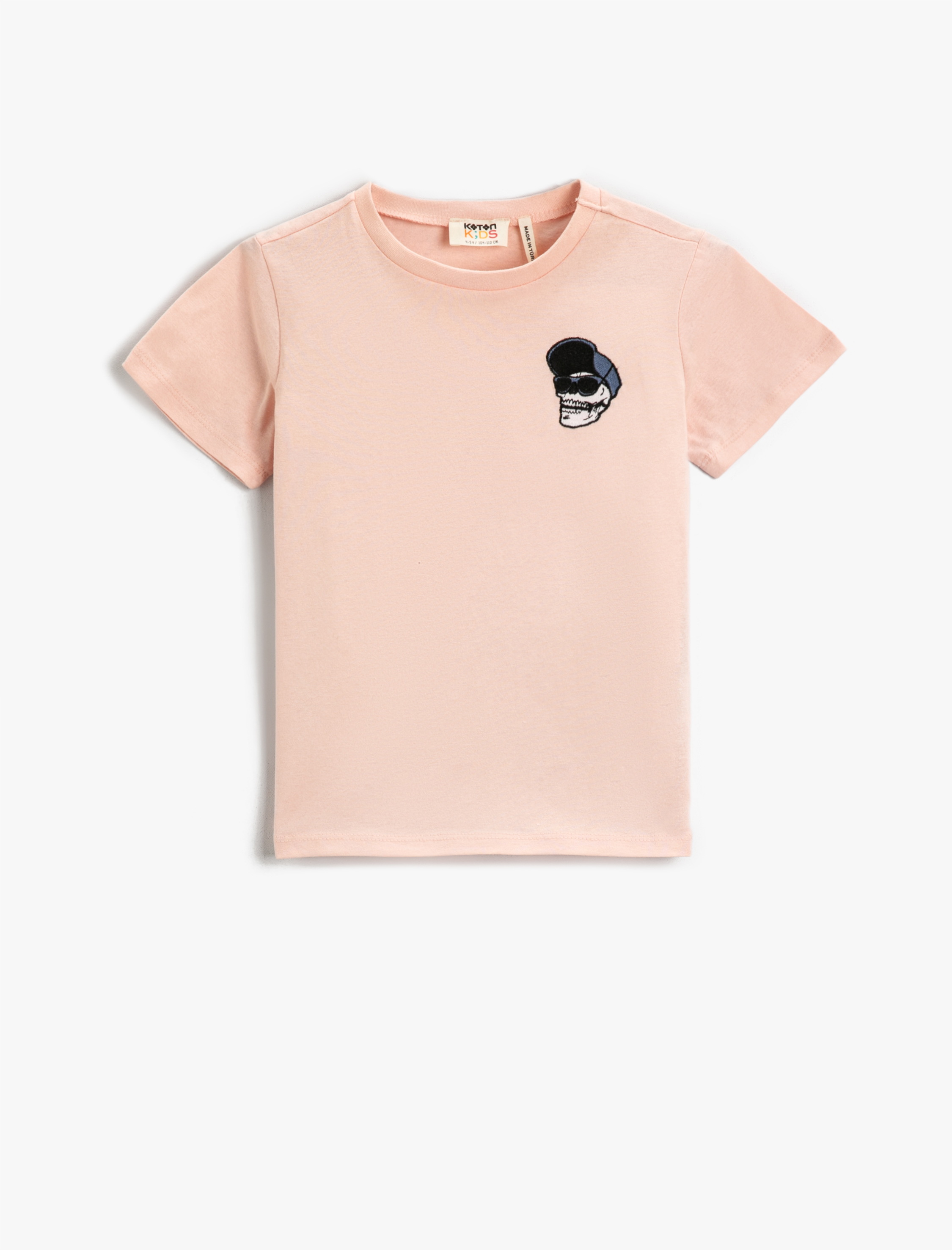  Erkek Çocuk Kuru Kafa İşlemeli Tişört Pamuklu Bisiklet Yaka Kısa Kollu