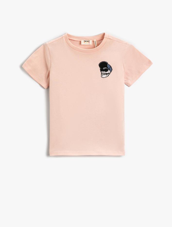 Erkek Çocuk Kuru Kafa İşlemeli Tişört Pamuklu Bisiklet Yaka Kısa Kollu