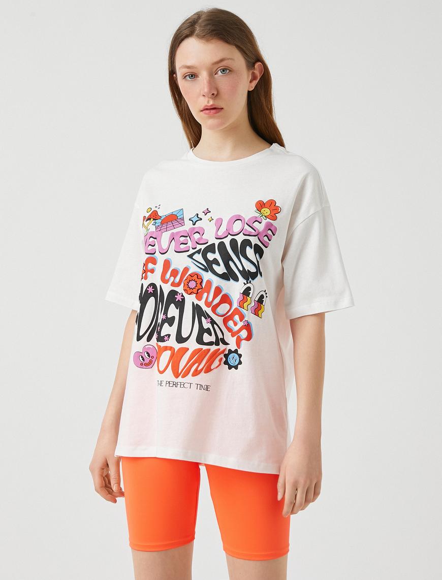   Baskılı Oversize Tişört Pamuklu