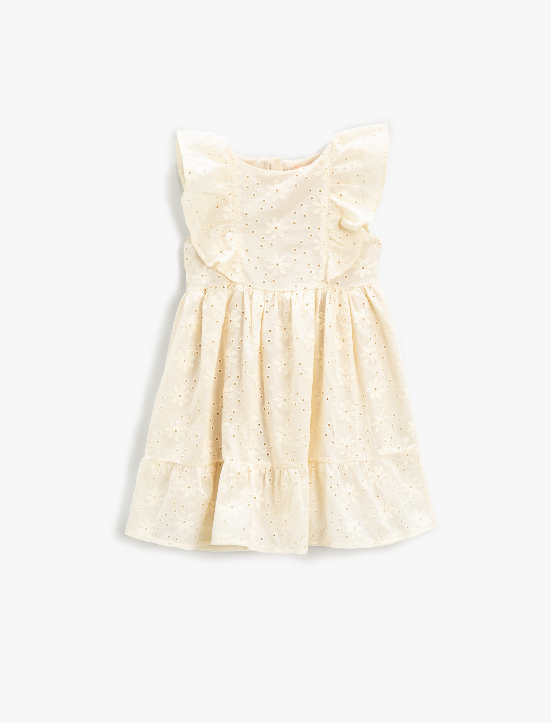  Kız Bebek Elbise Fisto İşlemeli Midi Fırfırlı Pamuklu