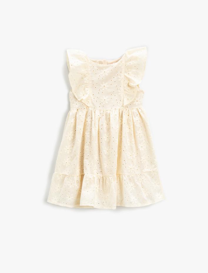 Kız Bebek Elbise Fisto İşlemeli Midi Fırfırlı Pamuklu