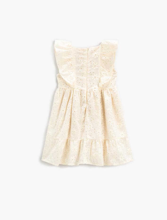 Kız Bebek Elbise Fisto İşlemeli Midi Fırfırlı Pamuklu