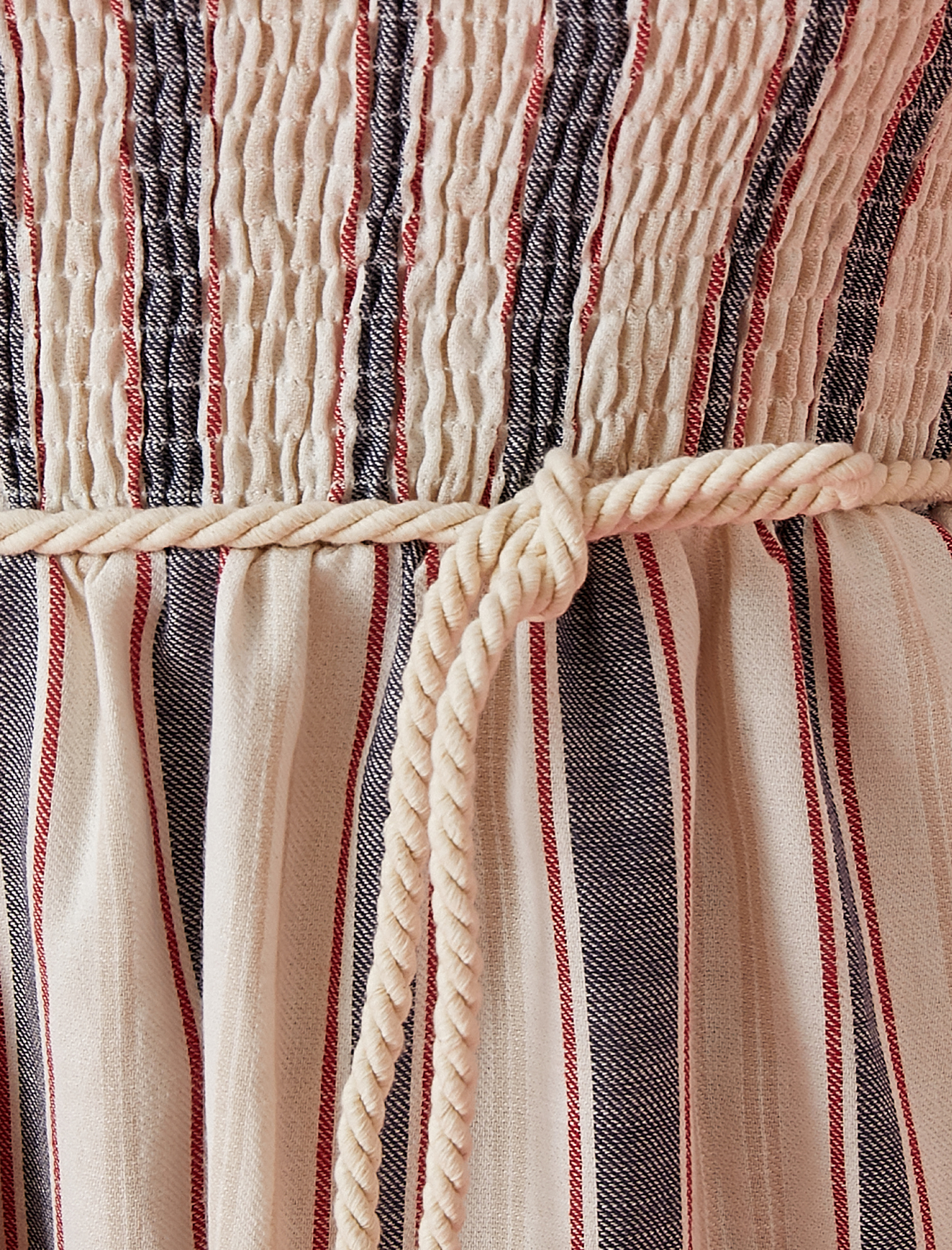   Çizgili Elbise Askılı Kemerli Pamuklu Mini