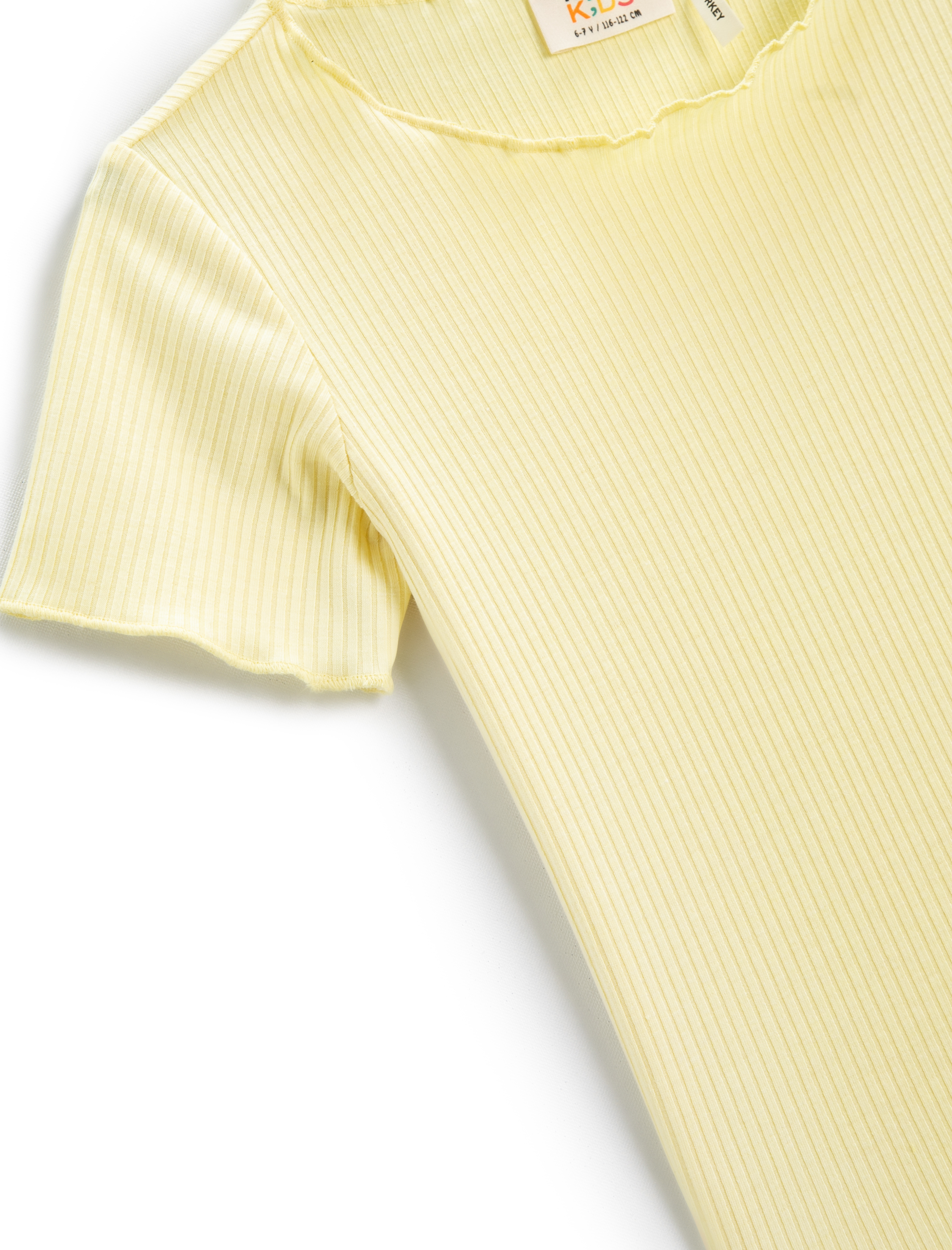  Kız Çocuk Basic Tişört Kısa Kollu Fitilli Pamuklu