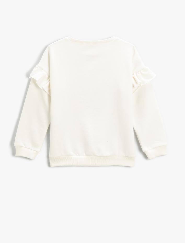 Kız Çocuk Sweatshirt Fırfırlı Uzun Kollu Baskılı Bisiklet Yaka