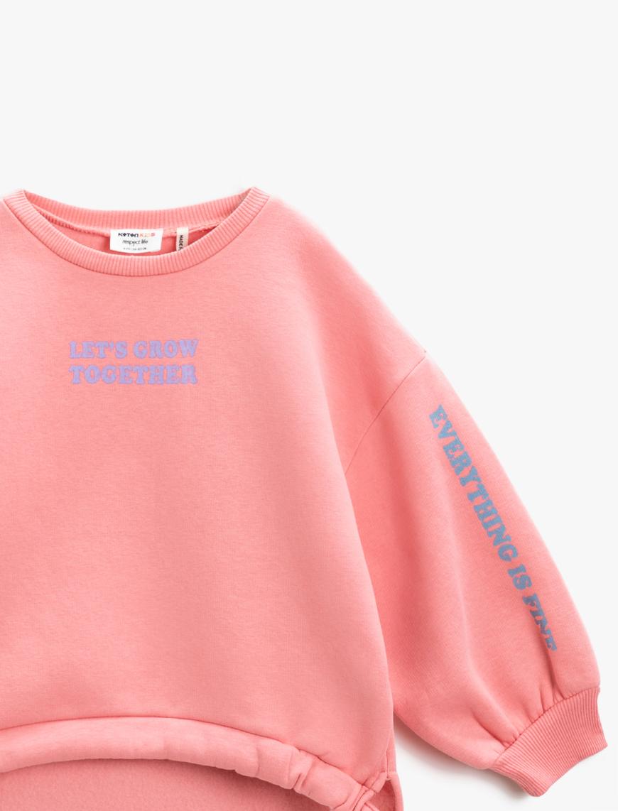  Kız Çocuk Slogan Baskılı Oversize Sweatshirt Beli Bağlama  Detaylı