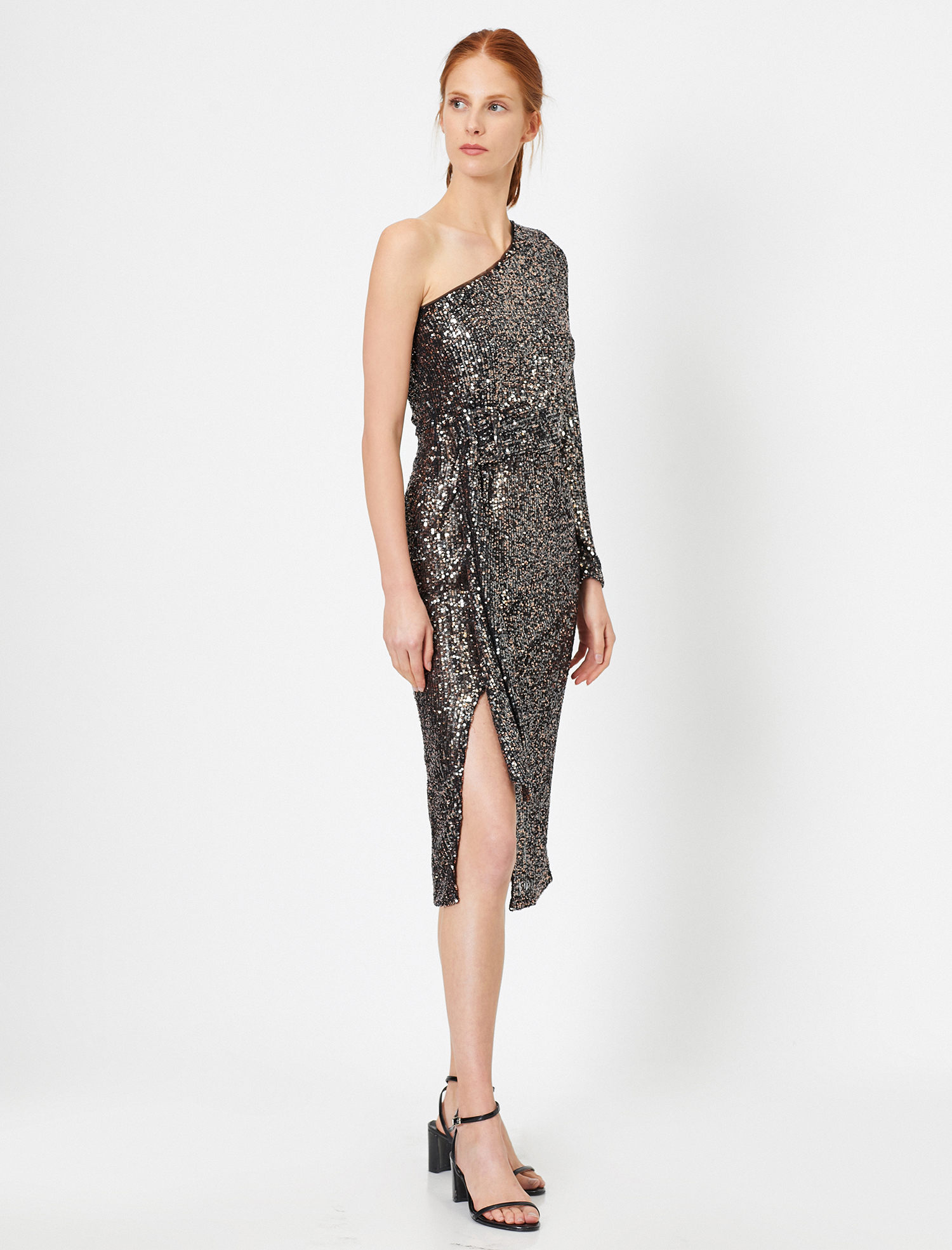   Payetli Abiye Elbise Tek Omuz Kuşaklı