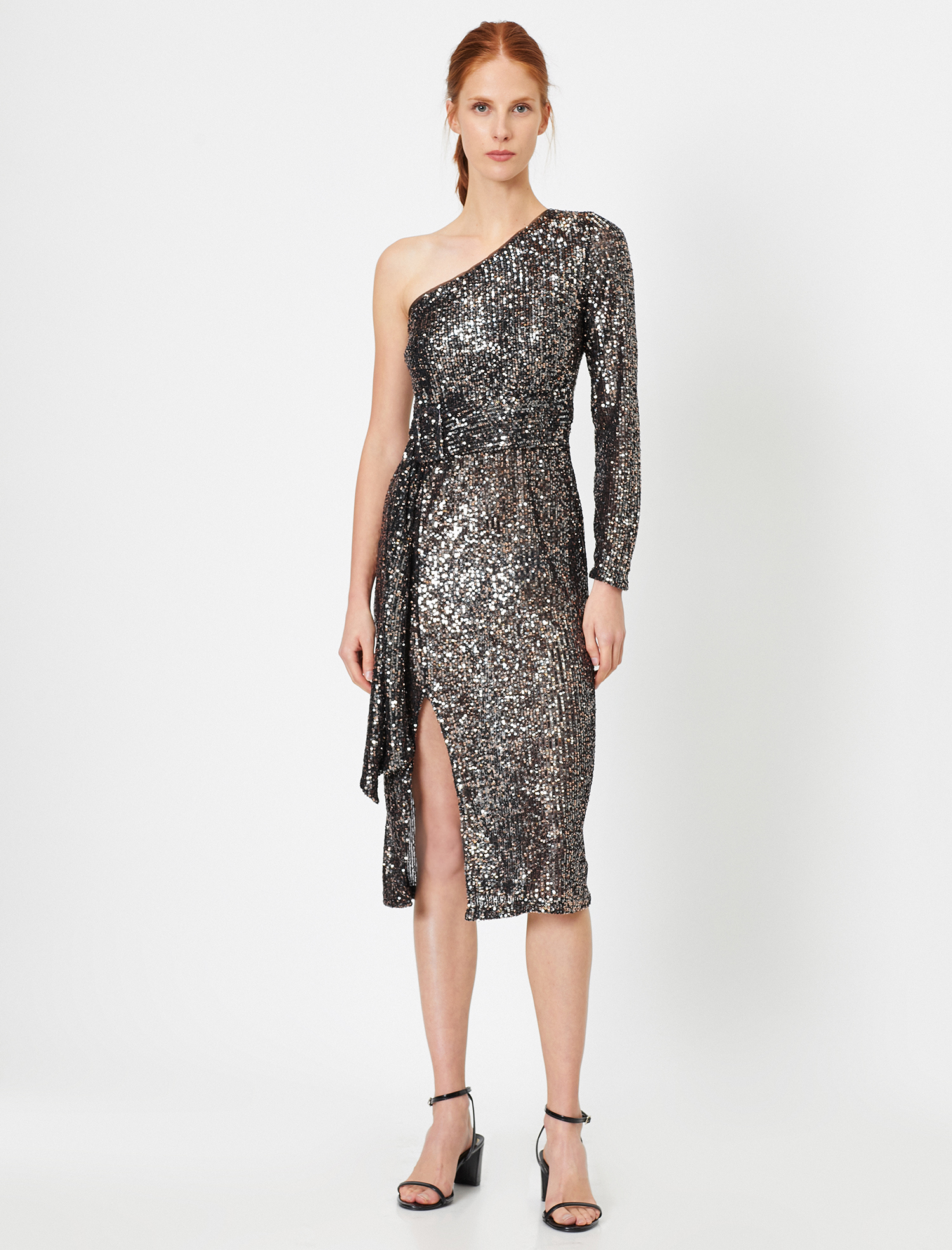   Payetli Abiye Elbise Tek Omuz Kuşaklı