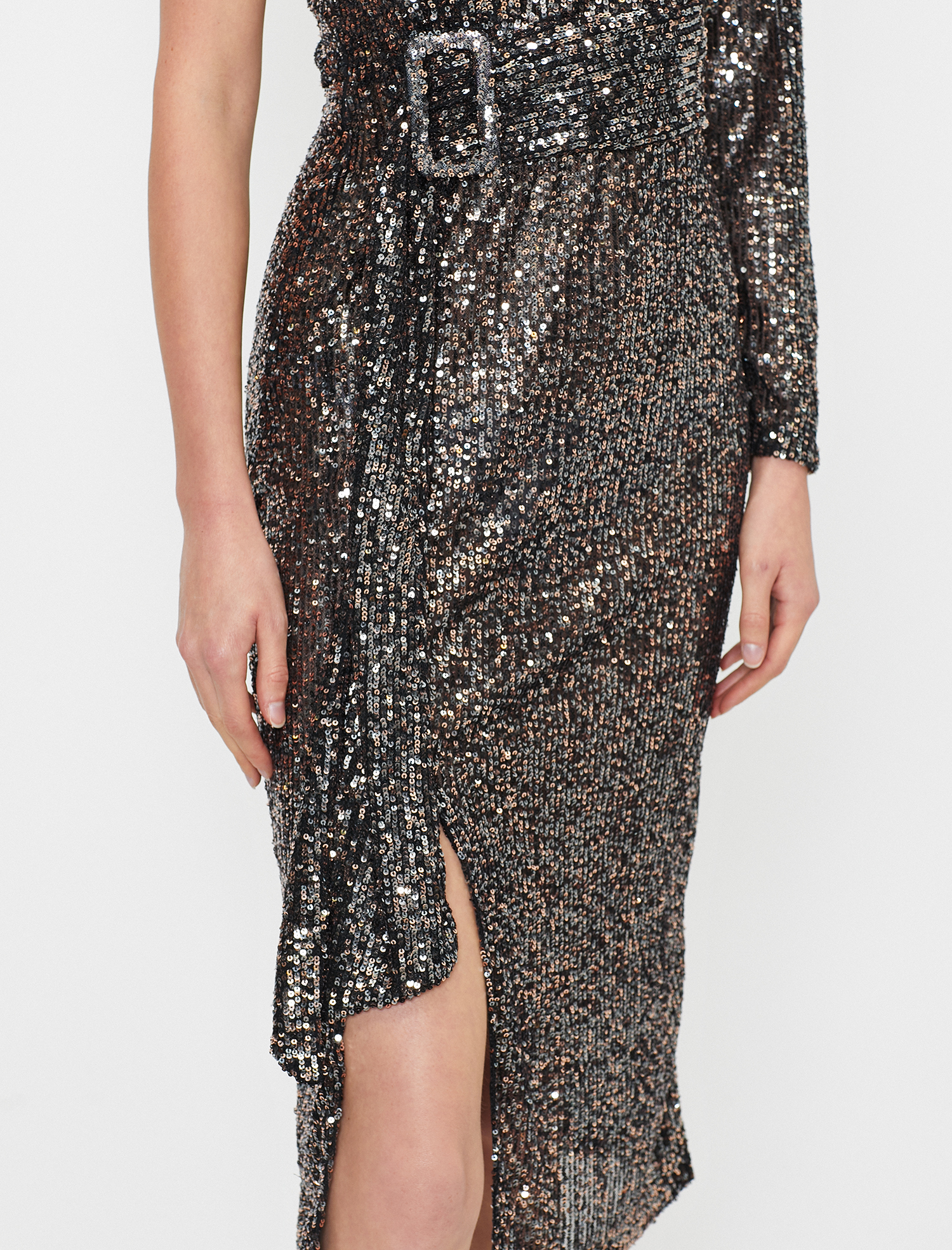   Payetli Abiye Elbise Tek Omuz Kuşaklı