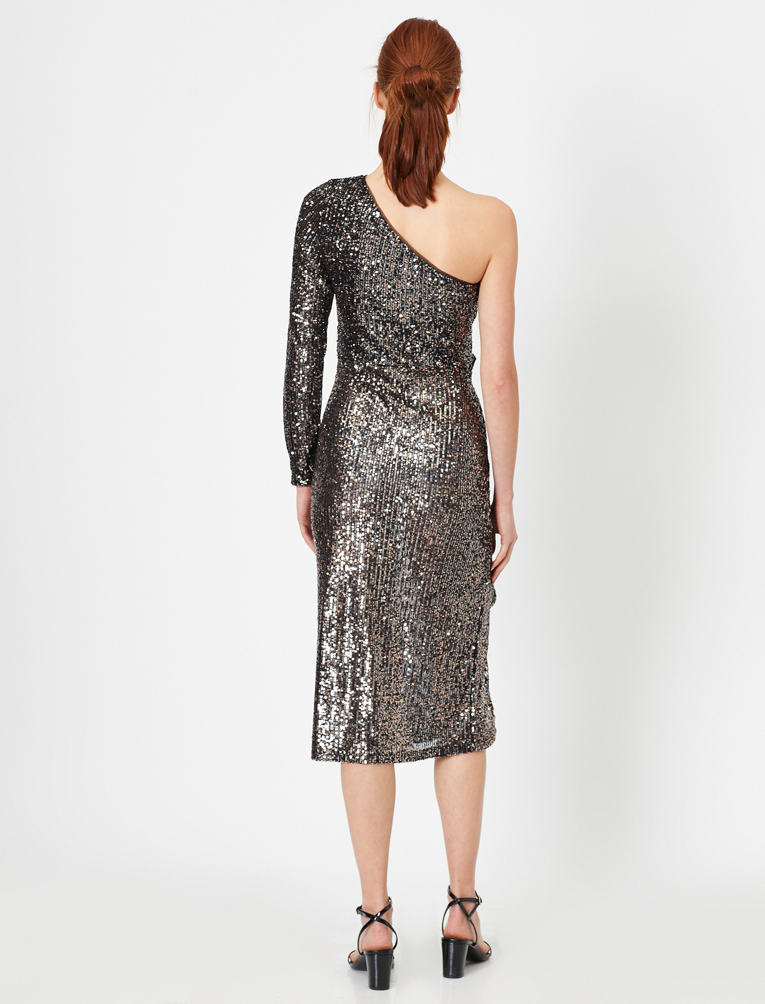   Payetli Abiye Elbise Tek Omuz Kuşaklı