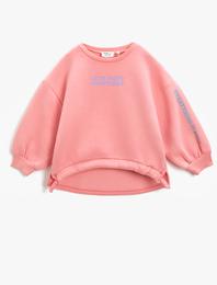 Slogan Baskılı Oversize Sweatshirt Beli Bağlama  Detaylı