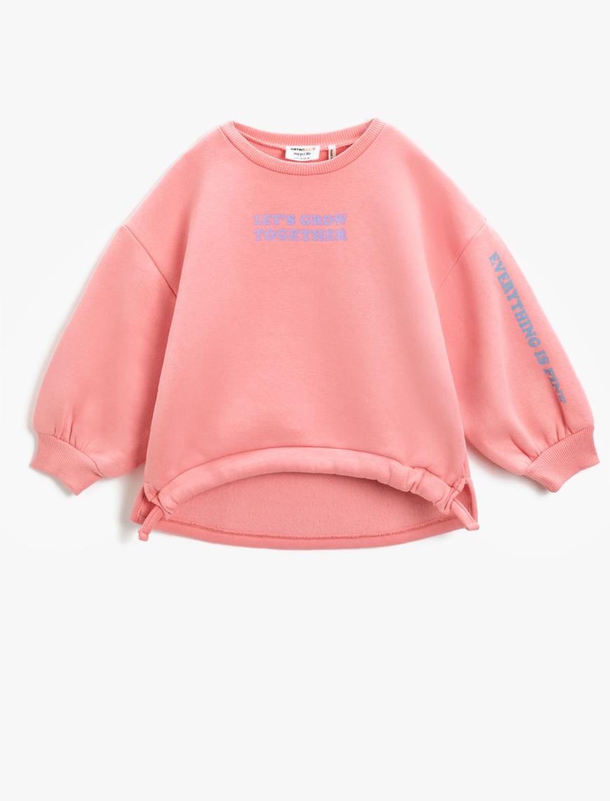  Kız Çocuk Slogan Baskılı Oversize Sweatshirt Beli Bağlama  Detaylı