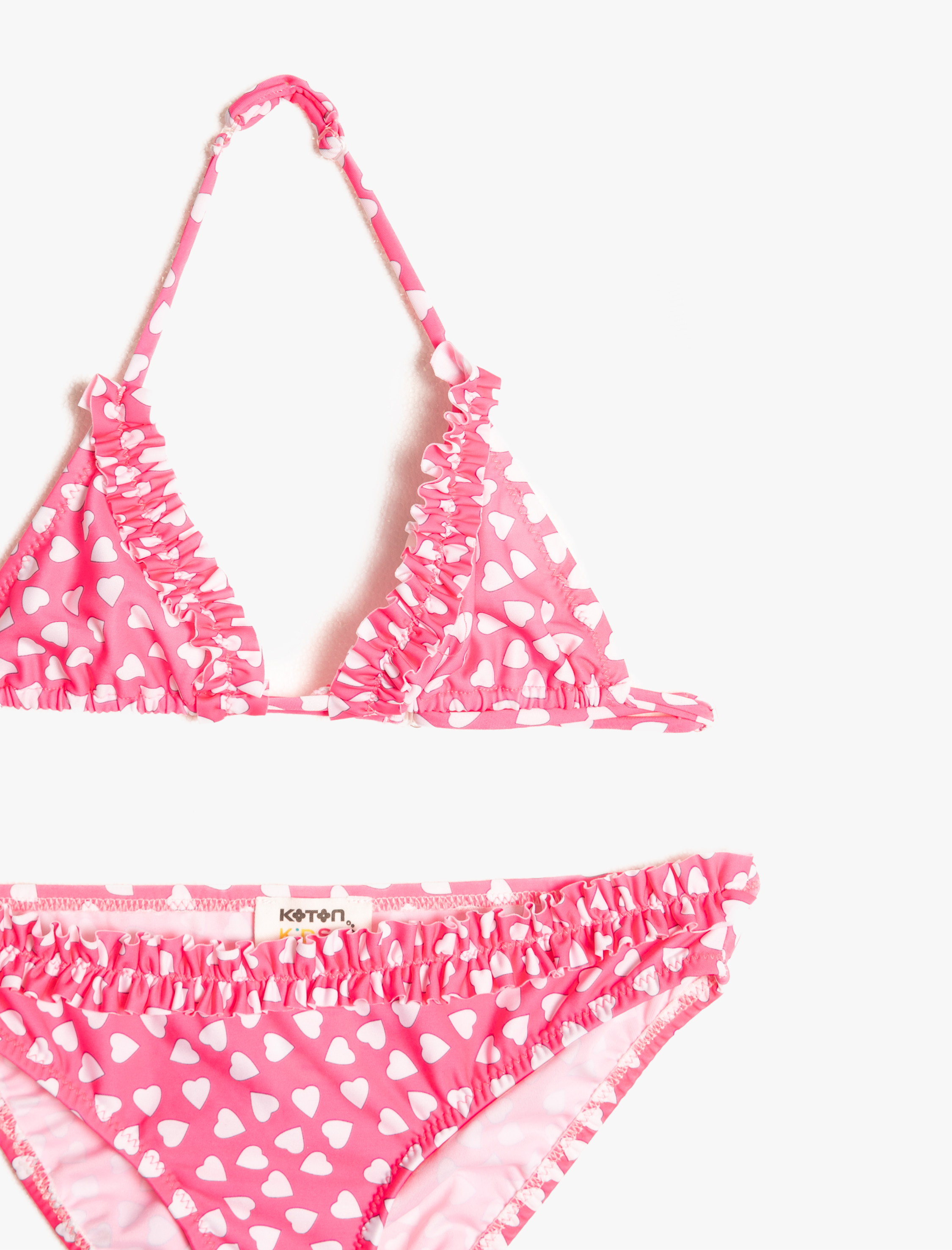  Kız Çocuk Bikini Takımı Puantiyeli Fırfırlı Boyundan İnce Askılı