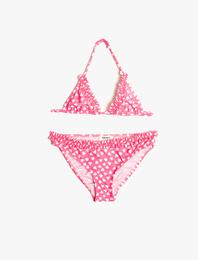 Bikini Takımı Puantiyeli Fırfırlı Boyundan İnce Askılı