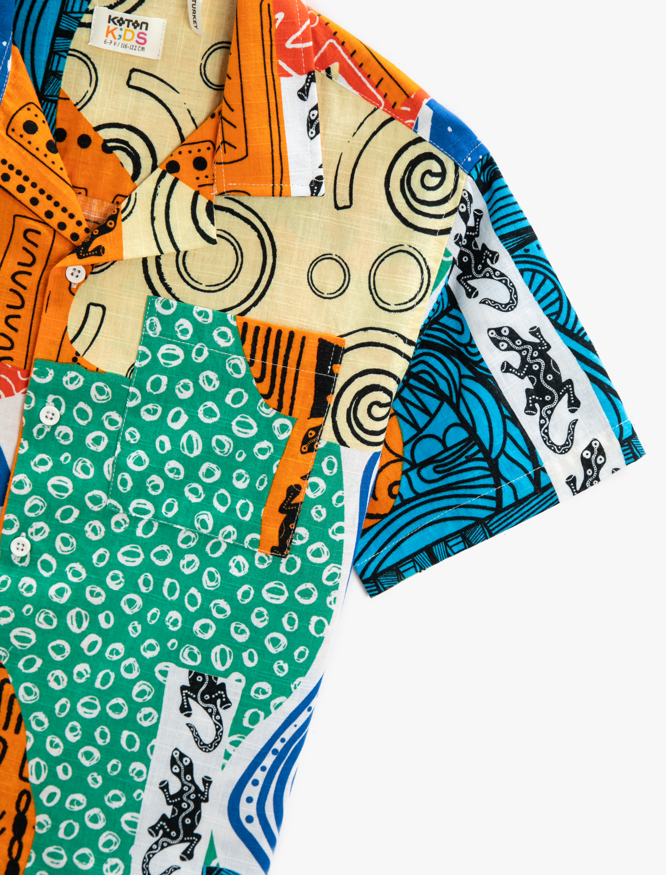 Erkek Çocuk Kısa Kollu Oversize Gömlek Desenli Cep Detaylı Pamuklu