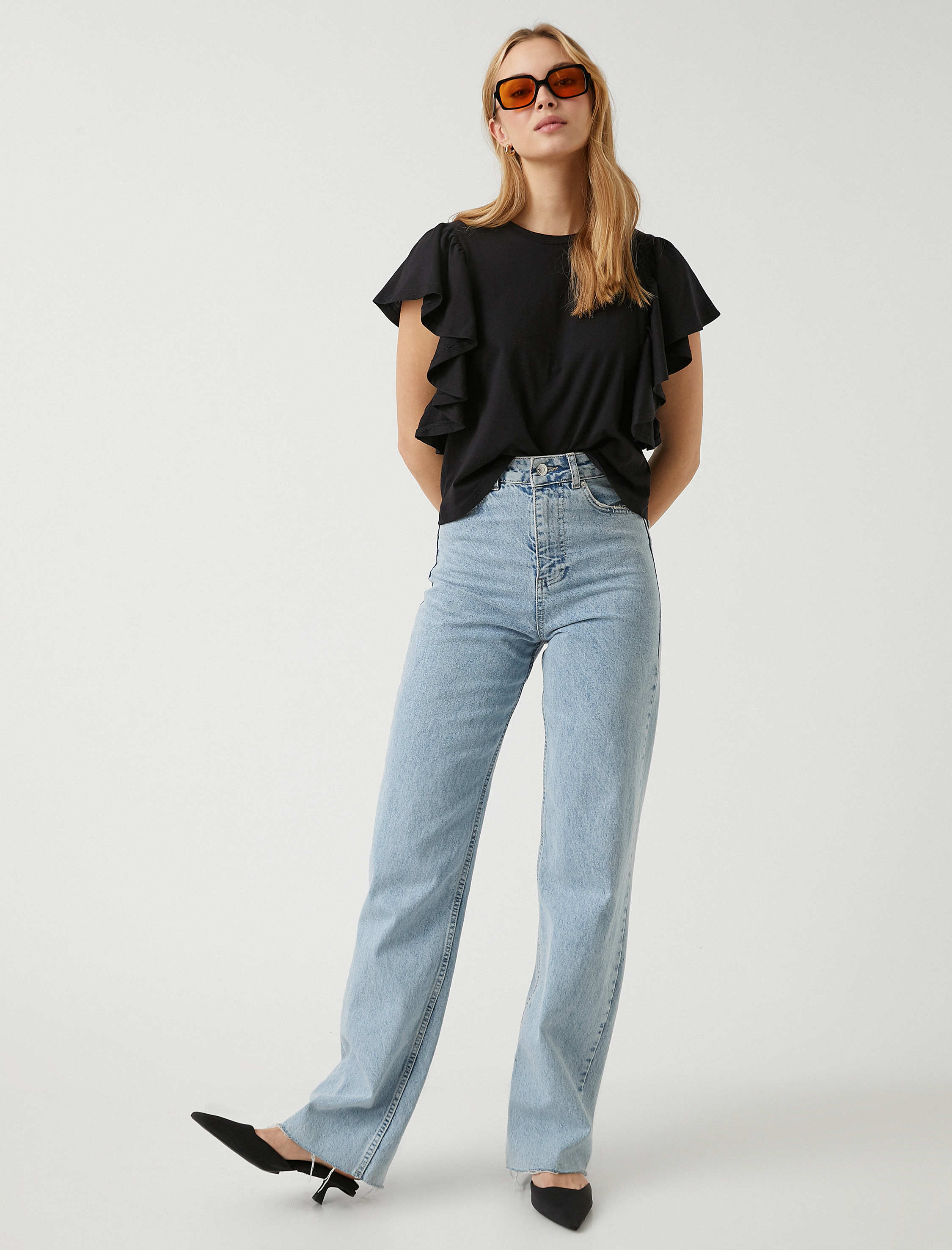   Fırfırlı Kısa Kollu Tişört Pamuklu