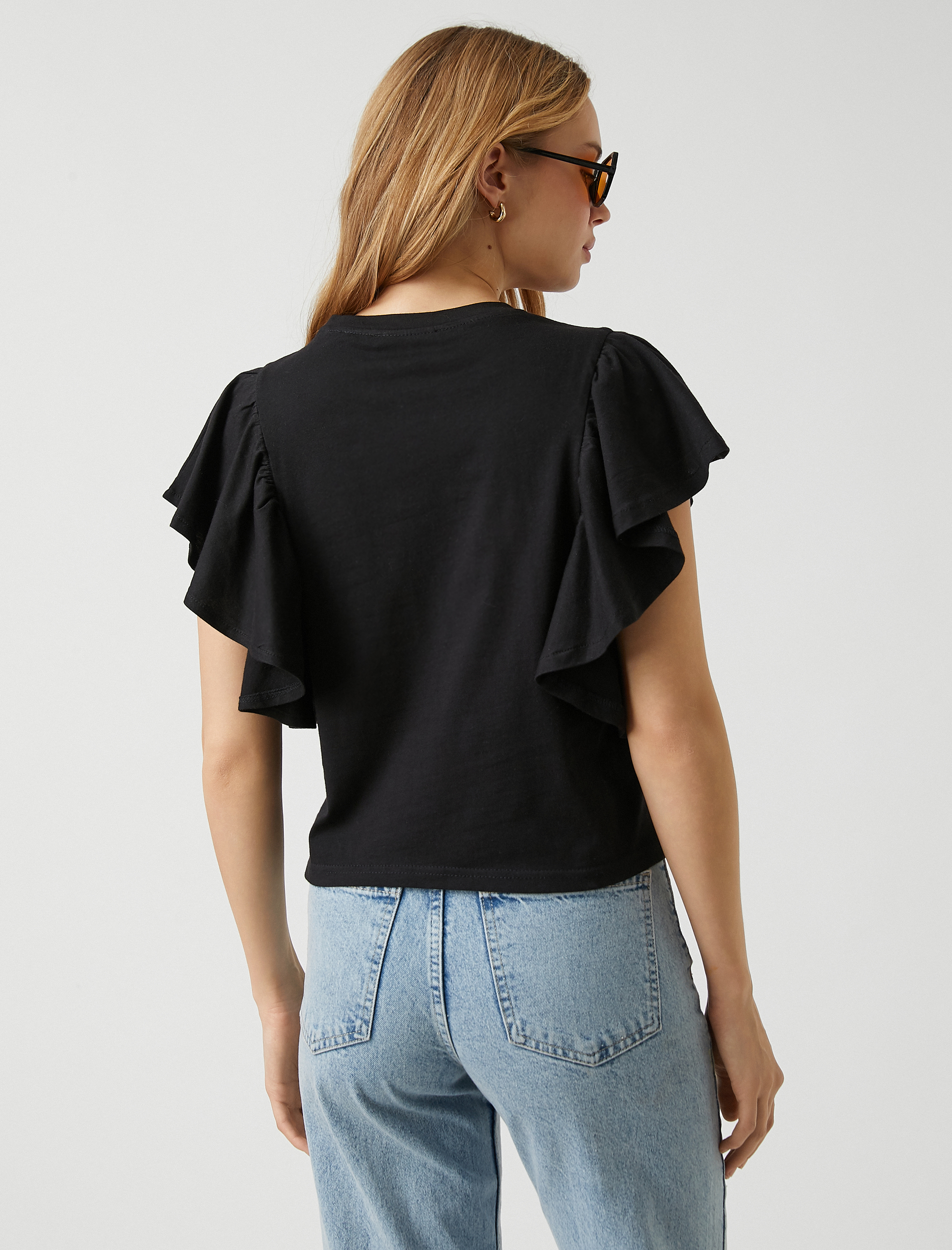   Fırfırlı Kısa Kollu Tişört Pamuklu