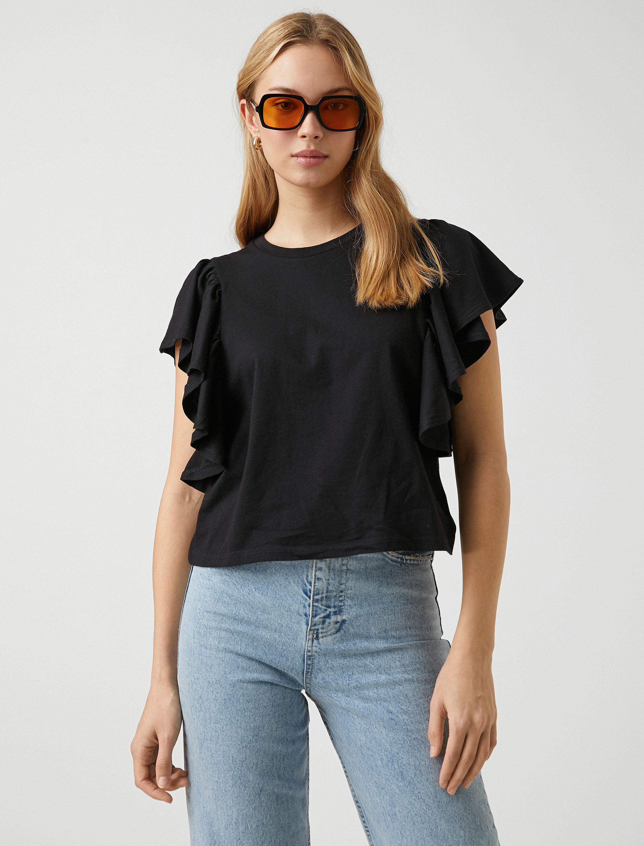   Fırfırlı Kısa Kollu Tişört Pamuklu