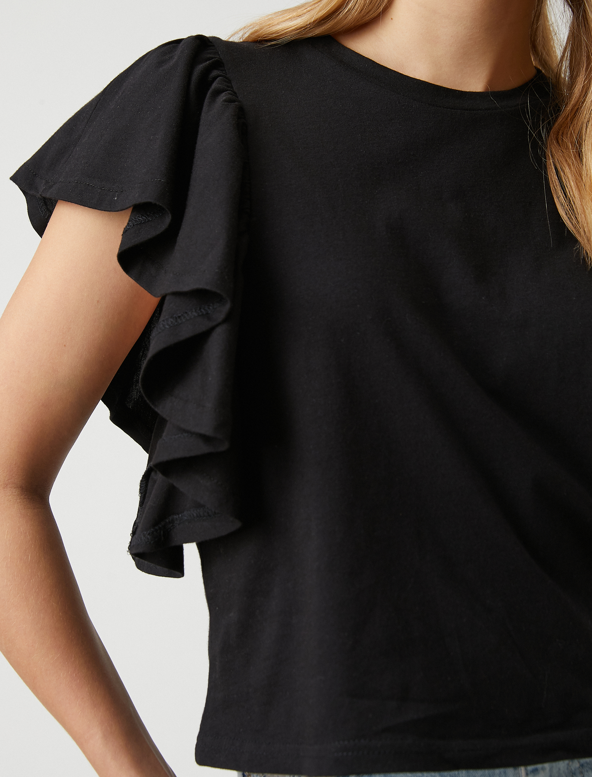   Fırfırlı Kısa Kollu Tişört Pamuklu