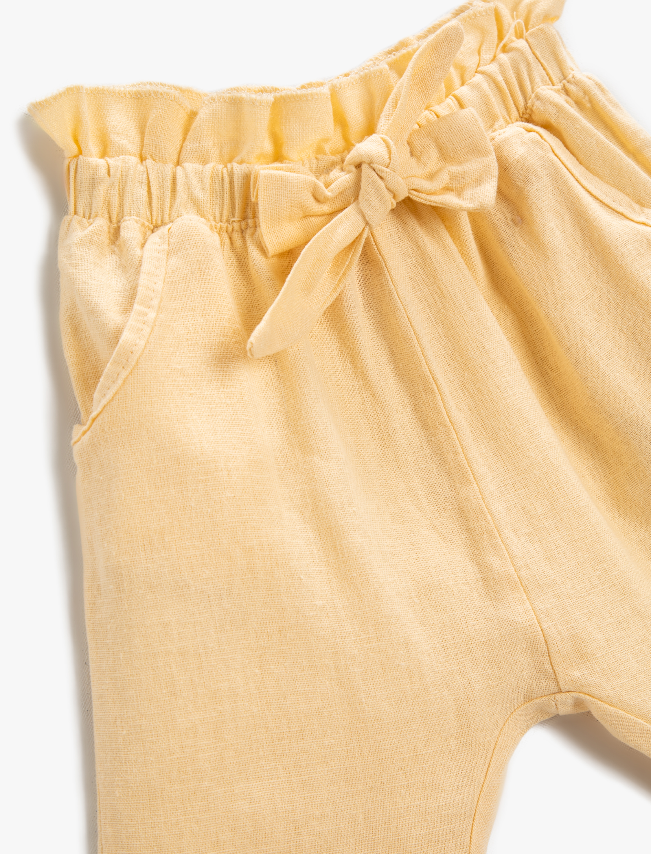  Kız Bebek Havuç Pantolon Keten Karışımlı Fiyonk Detaylı Beli Lastikli