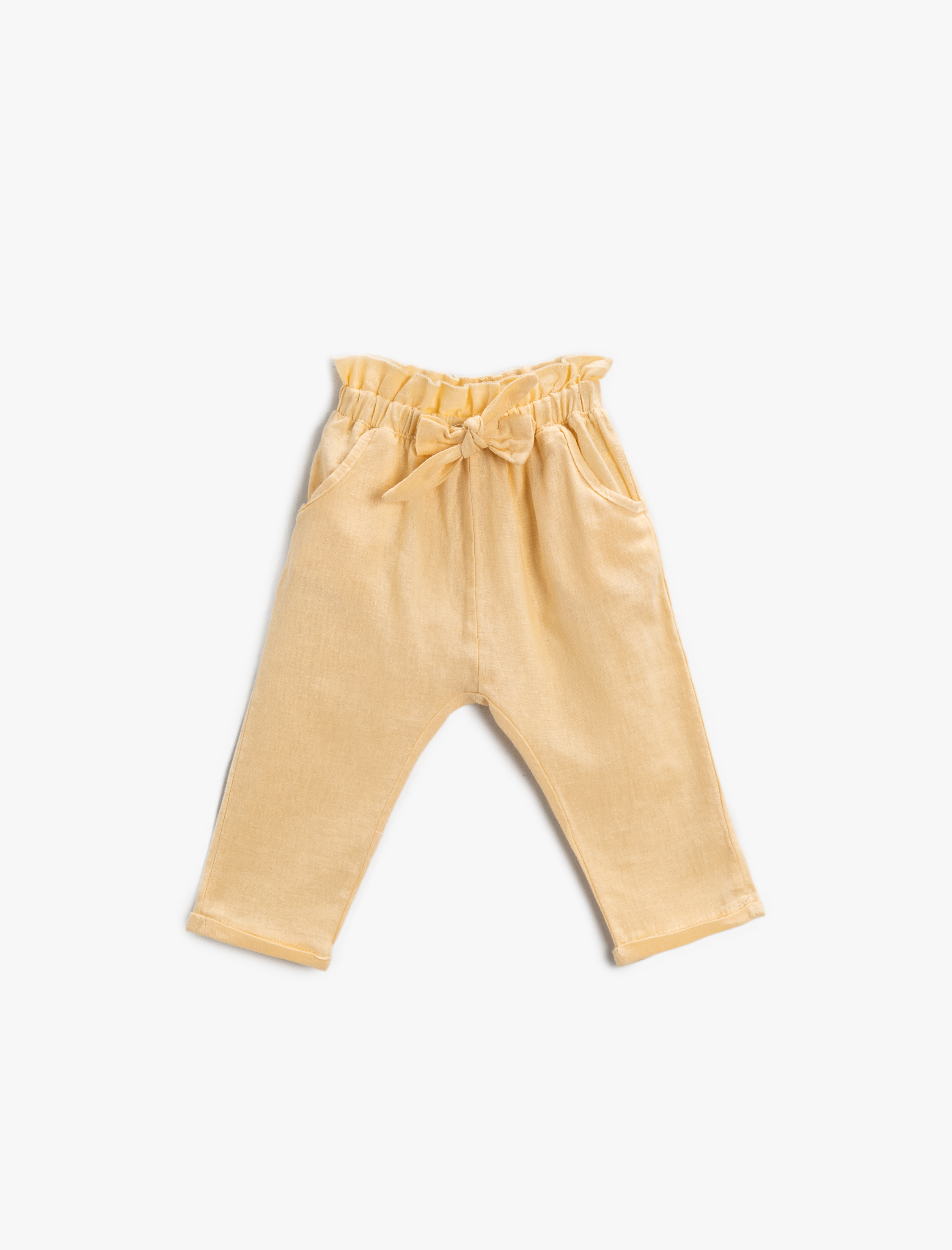  Kız Bebek Havuç Pantolon Keten Karışımlı Fiyonk Detaylı Beli Lastikli