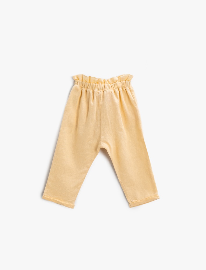 Kız Bebek Havuç Pantolon Keten Karışımlı Fiyonk Detaylı Beli Lastikli
