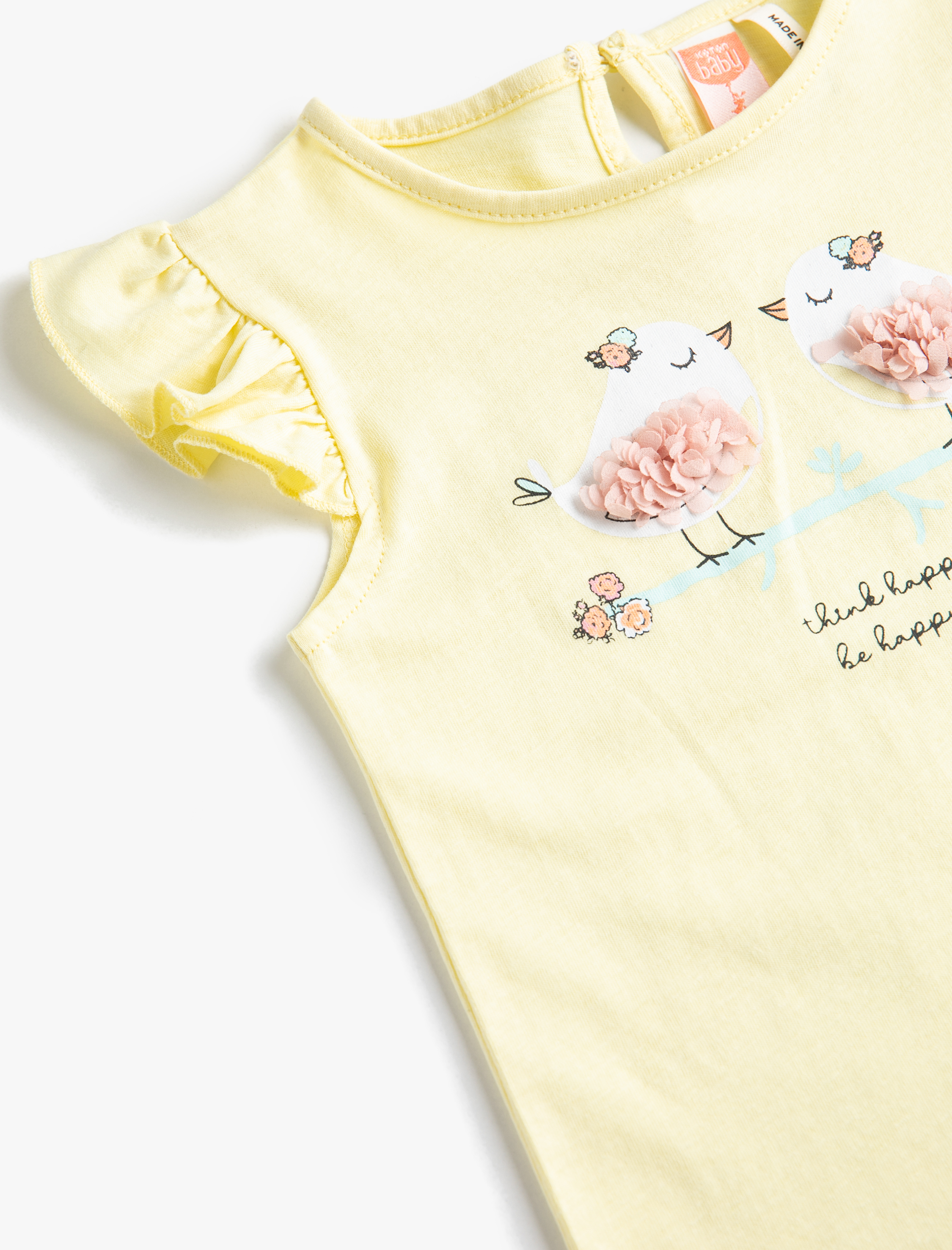  Kız Bebek Fırfırlı Kollu Baskılı Atlet Bisiklet Yaka Pamuklu