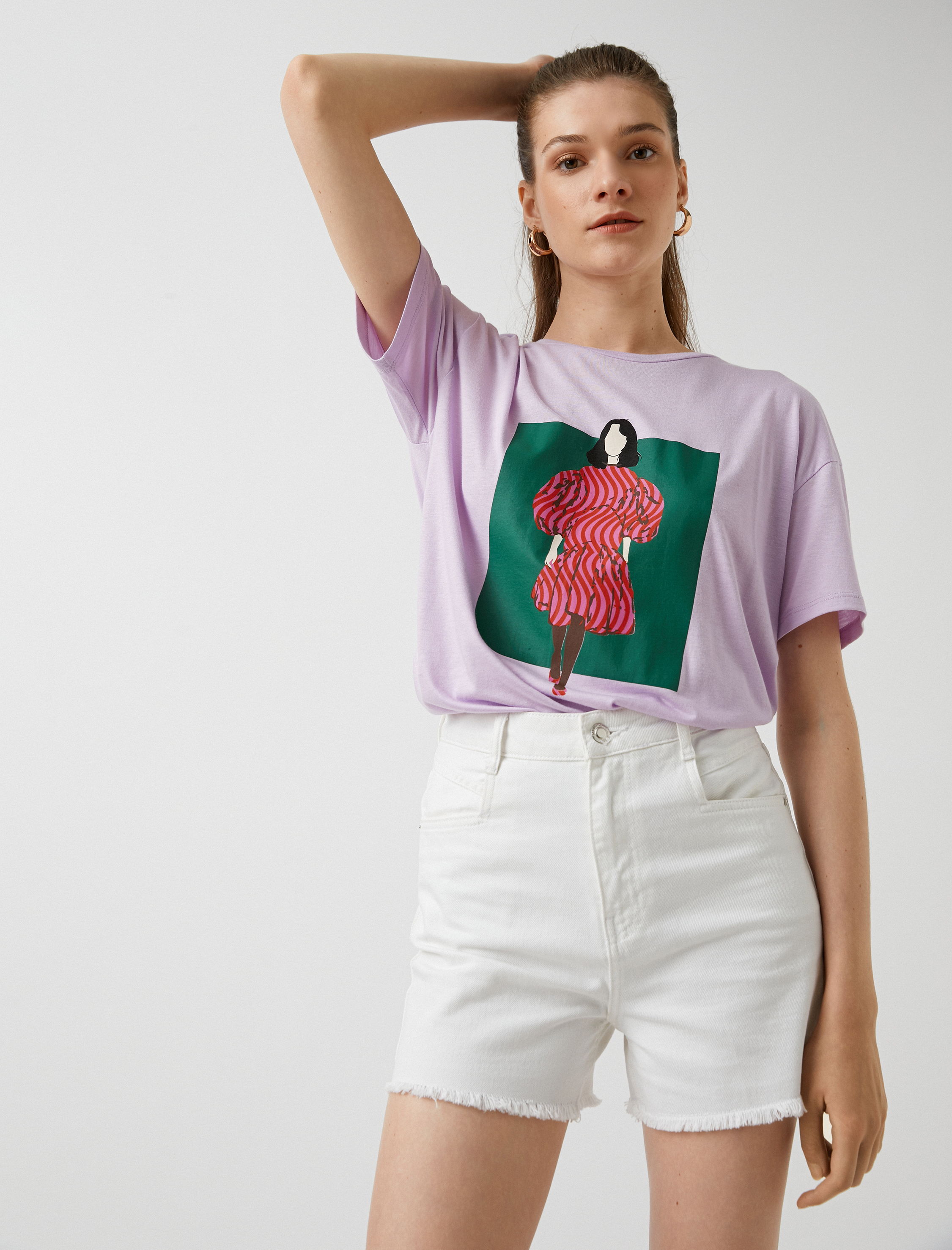   Figür Baskılı Tişört Modal Karışımlı