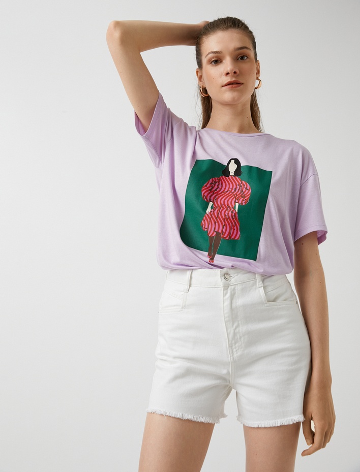  Figür Baskılı Tişört Modal Karışımlı