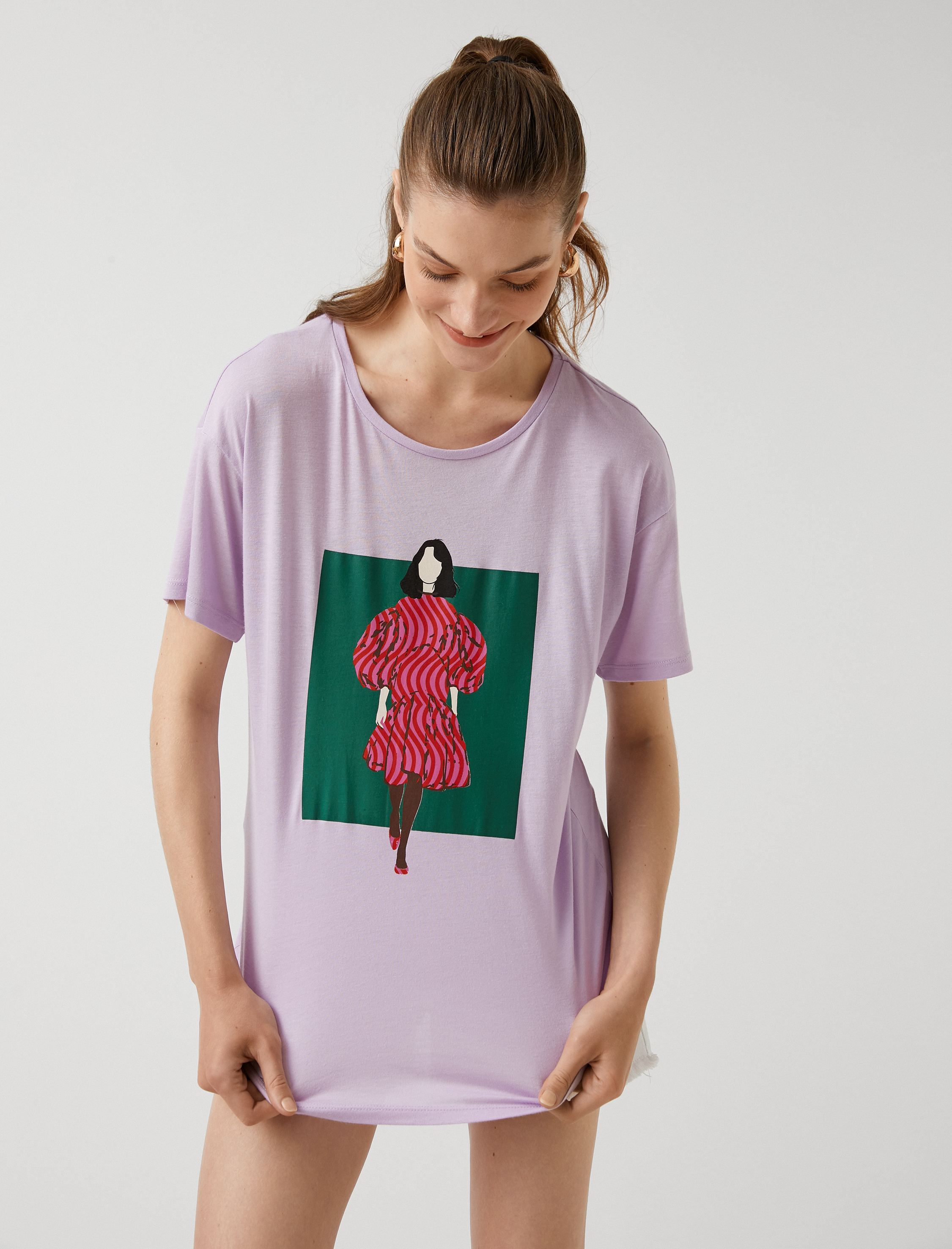   Figür Baskılı Tişört Modal Karışımlı