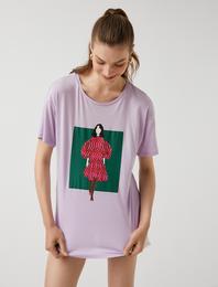 Figür Baskılı Tişört Modal Karışımlı