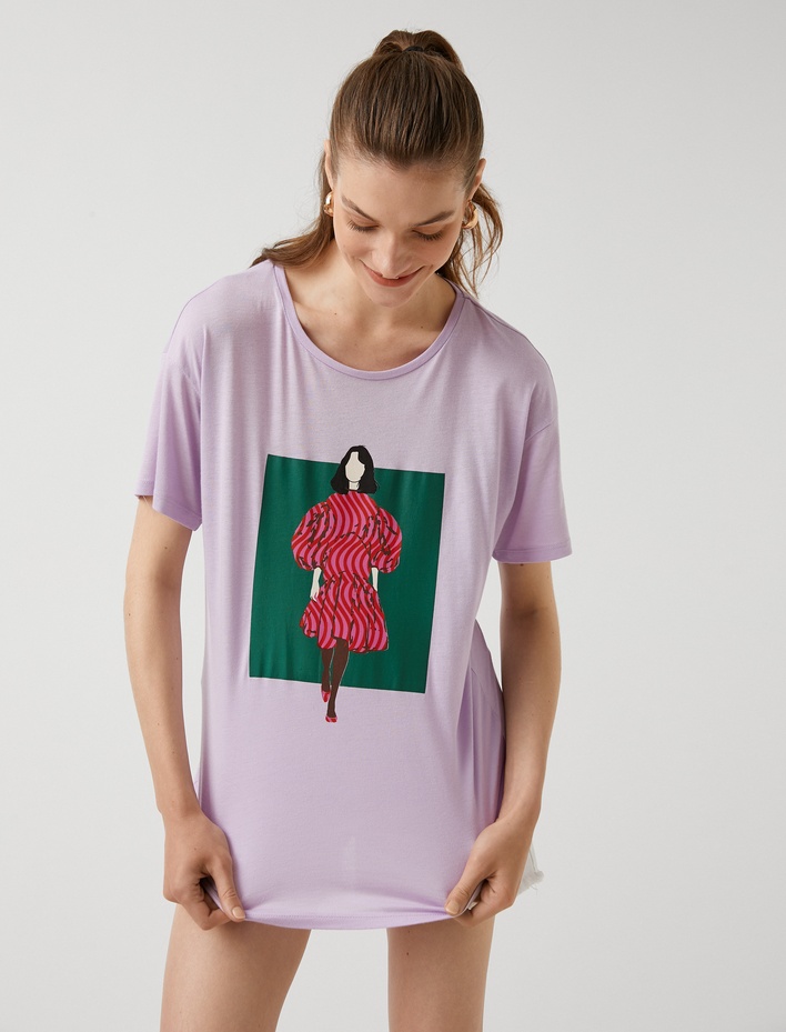  Figür Baskılı Tişört Modal Karışımlı