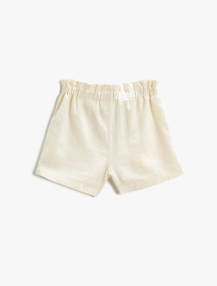 Kız Çocuk Keten Karışımlı Cepli Şort Beli Lastikli