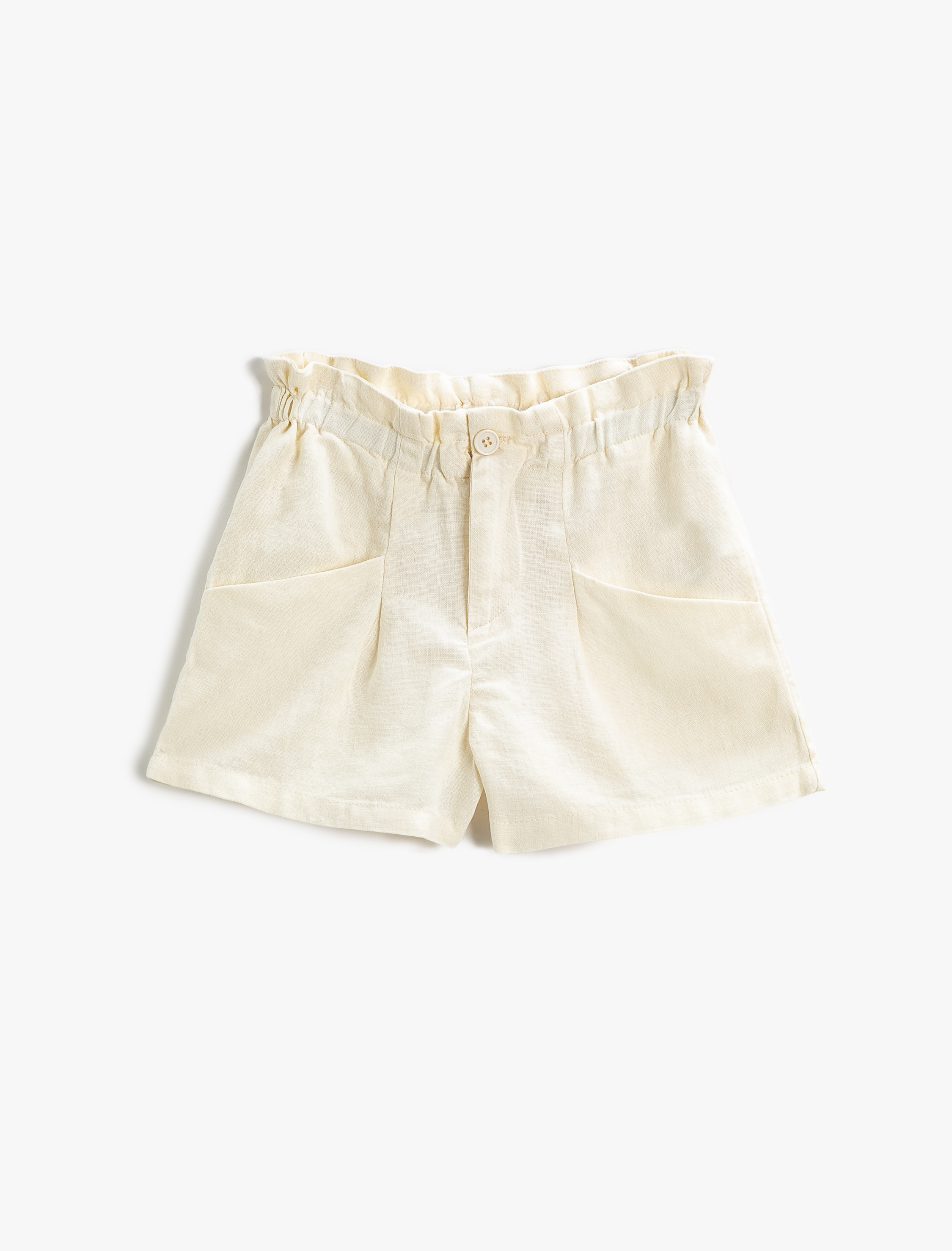  Kız Çocuk Keten Karışımlı Cepli Şort Beli Lastikli