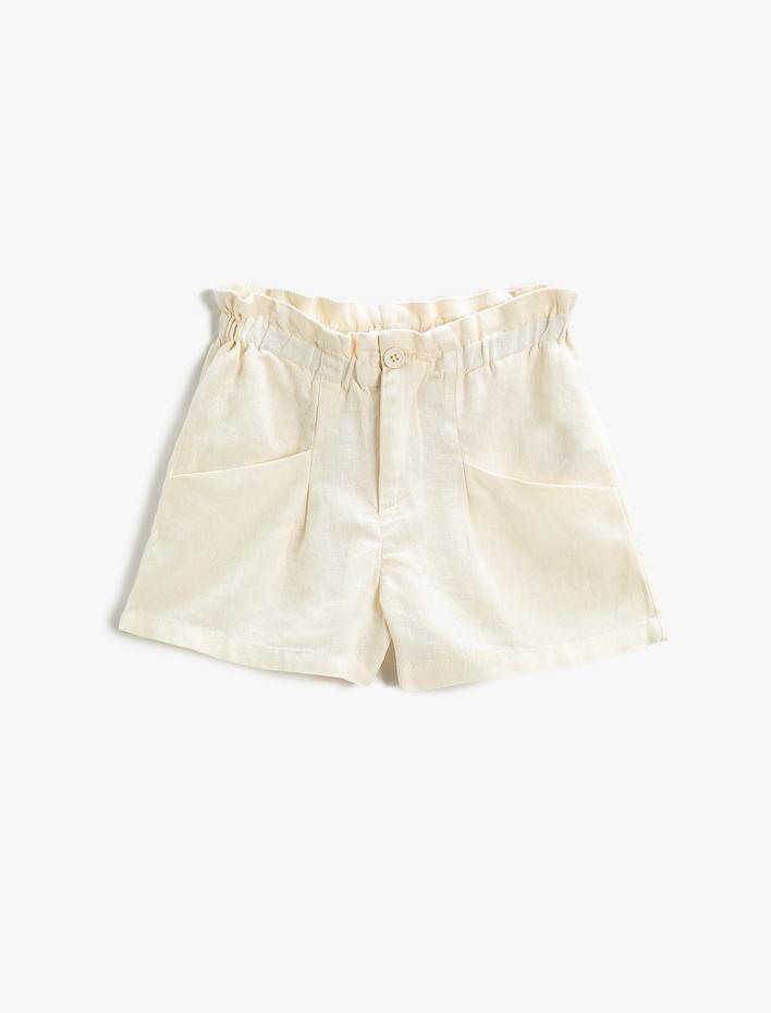 Kız Çocuk Keten Karışımlı Cepli Şort Beli Lastikli