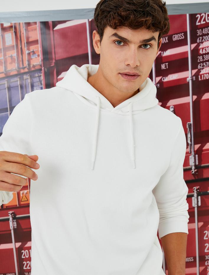  Basic Kapşonlu Sweatshirt Şardonlu
