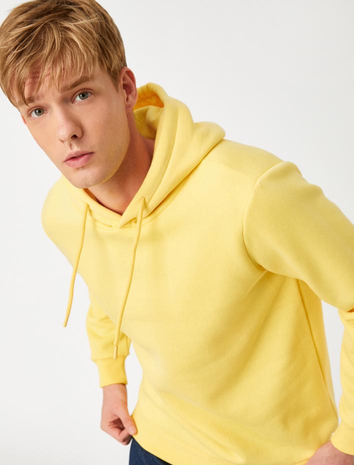  Basic Kapşonlu Sweatshirt Şardonlu