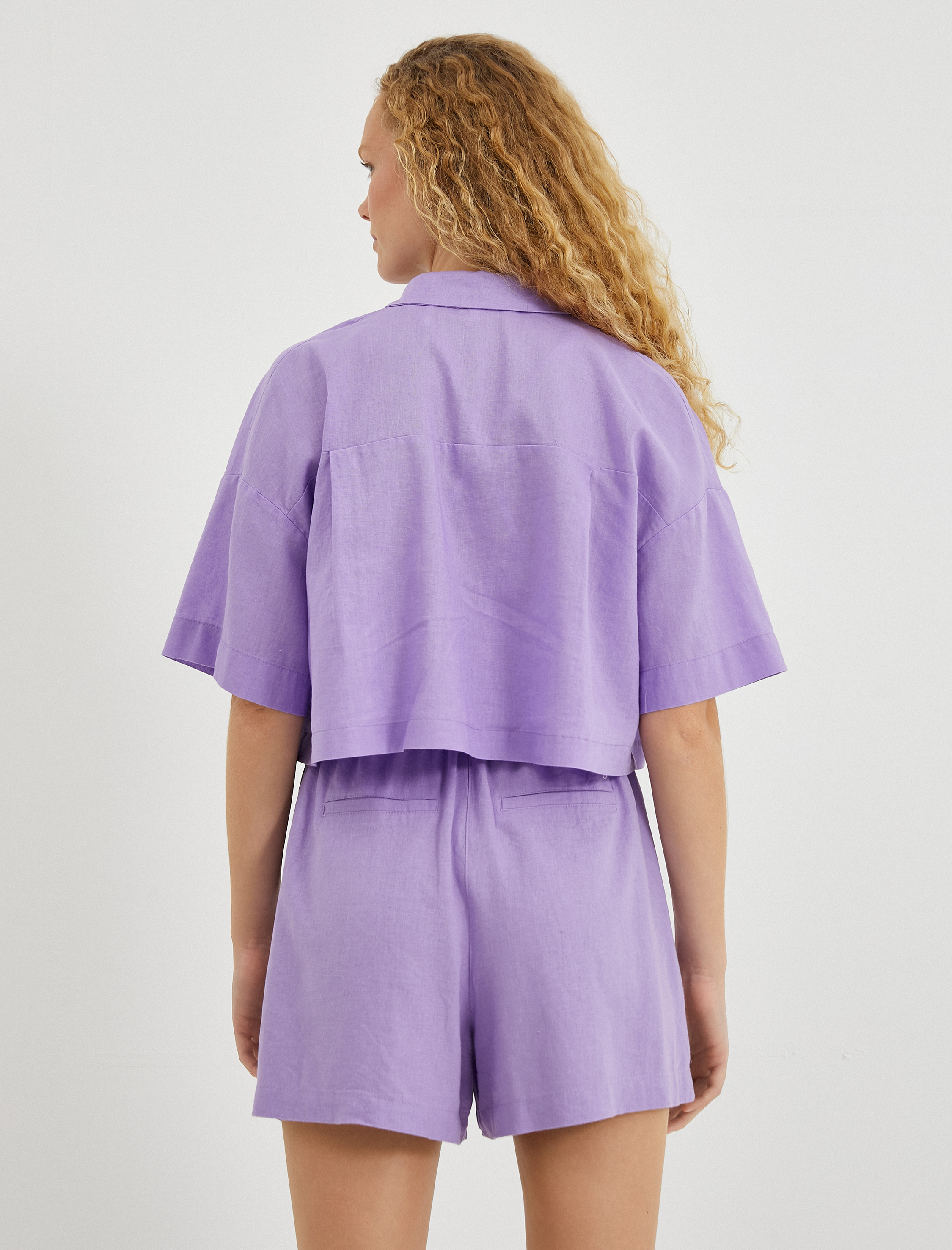 Oversize Crop Gömlek Keten Karışımlı