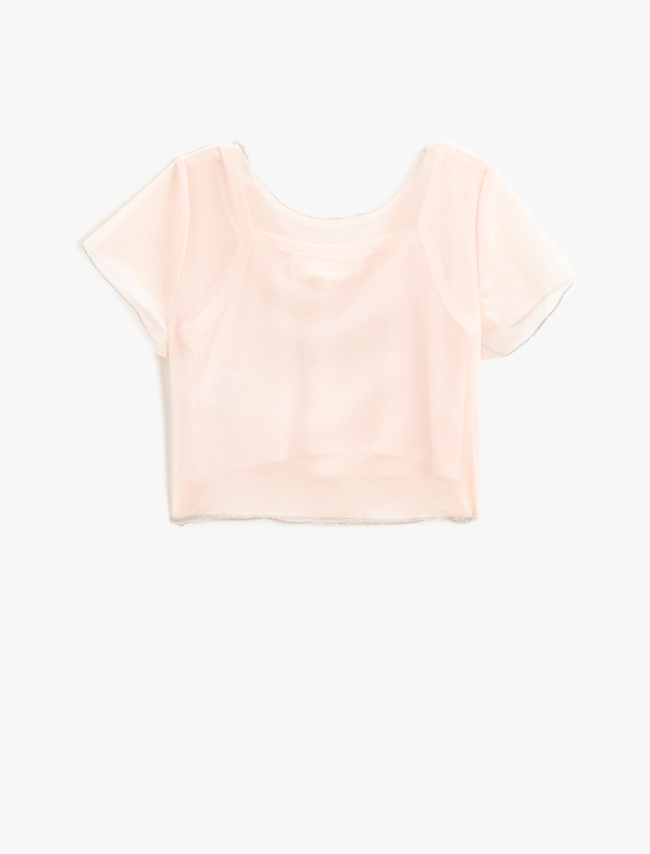  Kız Çocuk Crop Tişört Tüllü Astarlı Kelebek İşlemeli