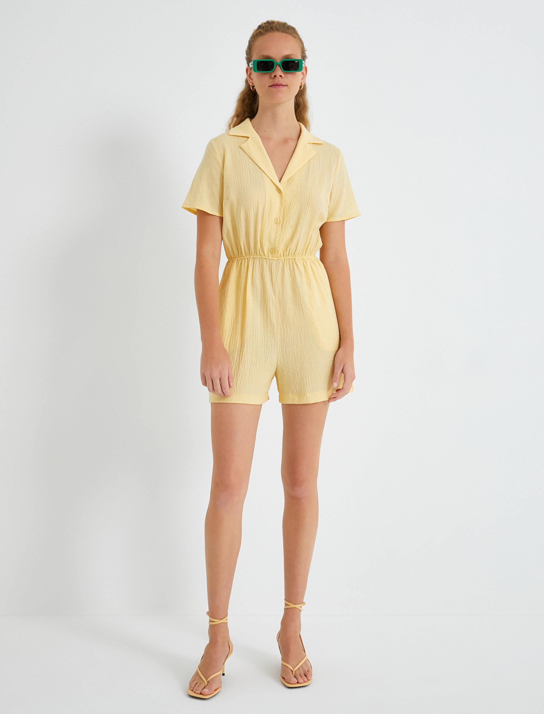  Poplin Şortlu Tulum Gömlek Yaka