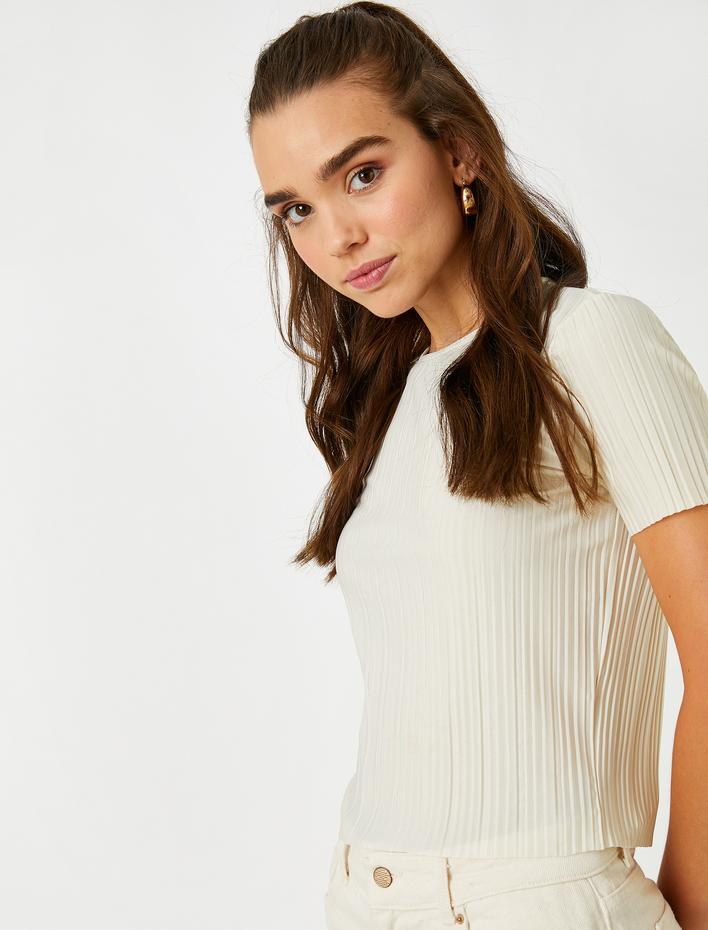  Çizgili Tişört Bisiklet Yaka Kısa Kollu