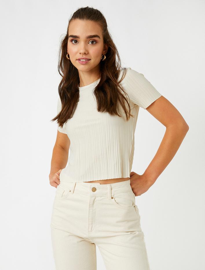  Çizgili Tişört Bisiklet Yaka Kısa Kollu