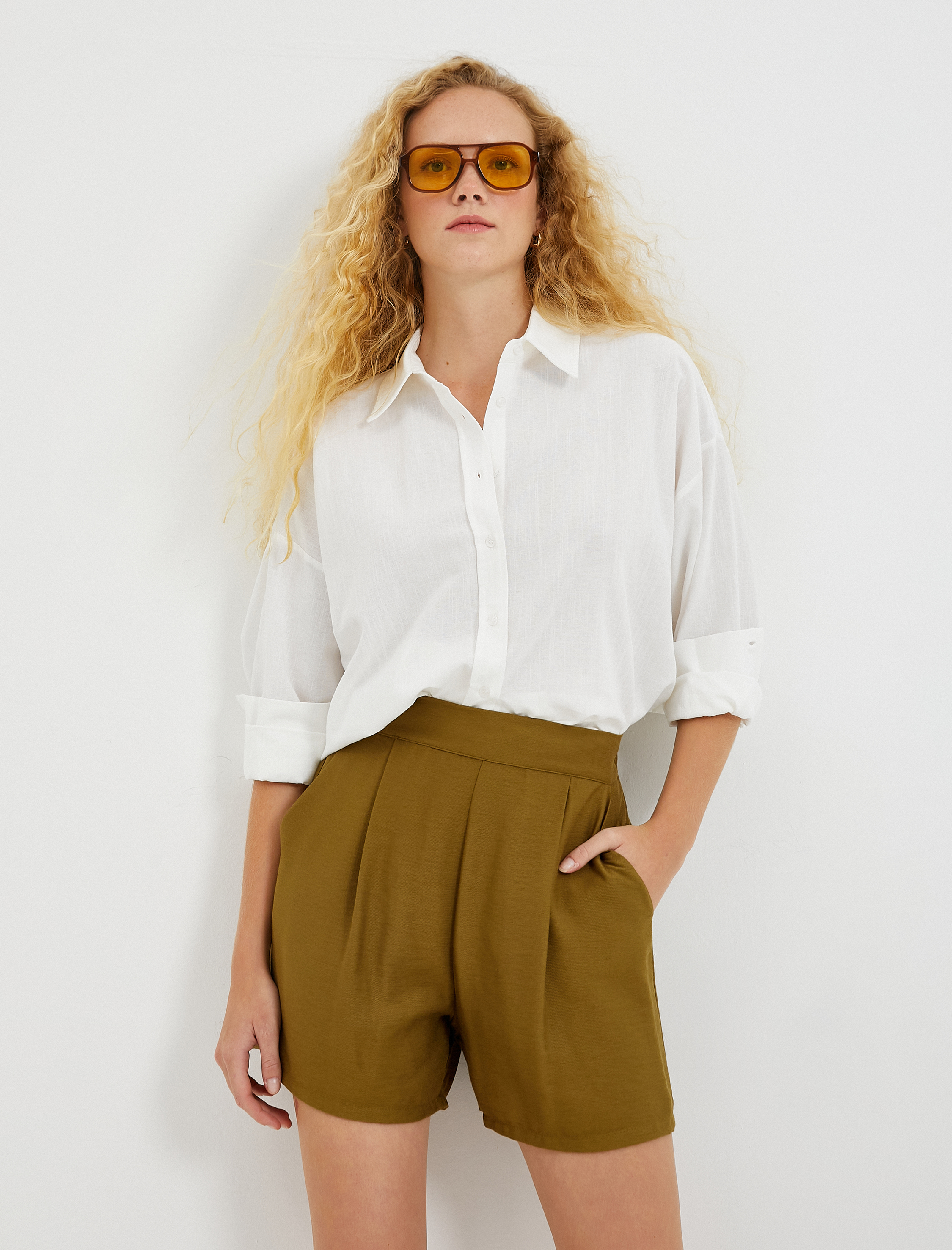   Cepli Pileli Şort Saten Görünümlü