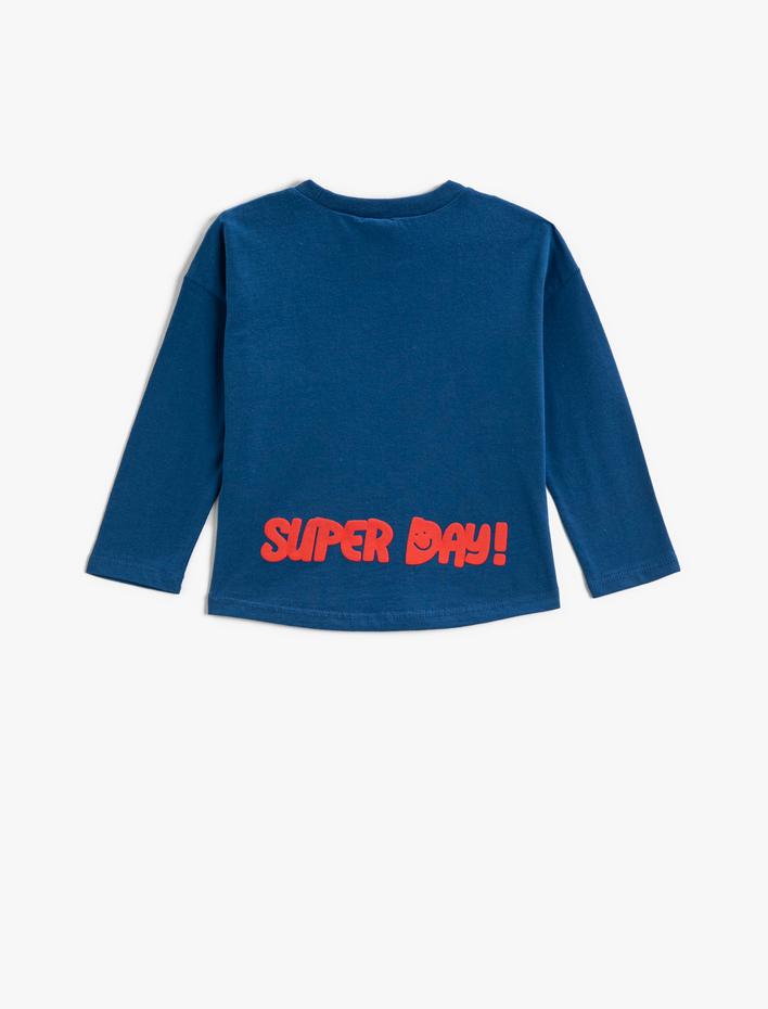 Erkek Bebek Uzun Kollu Tişört Baskılı Bisiklet Yaka Pamuklu